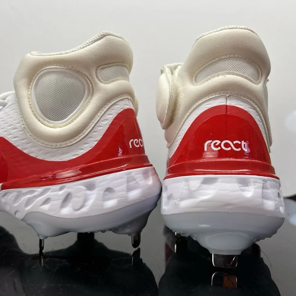 Nike Alpha Huarache Elite 4 Mid FD2744-105 White Red Baseball Cleats Mens Size 7